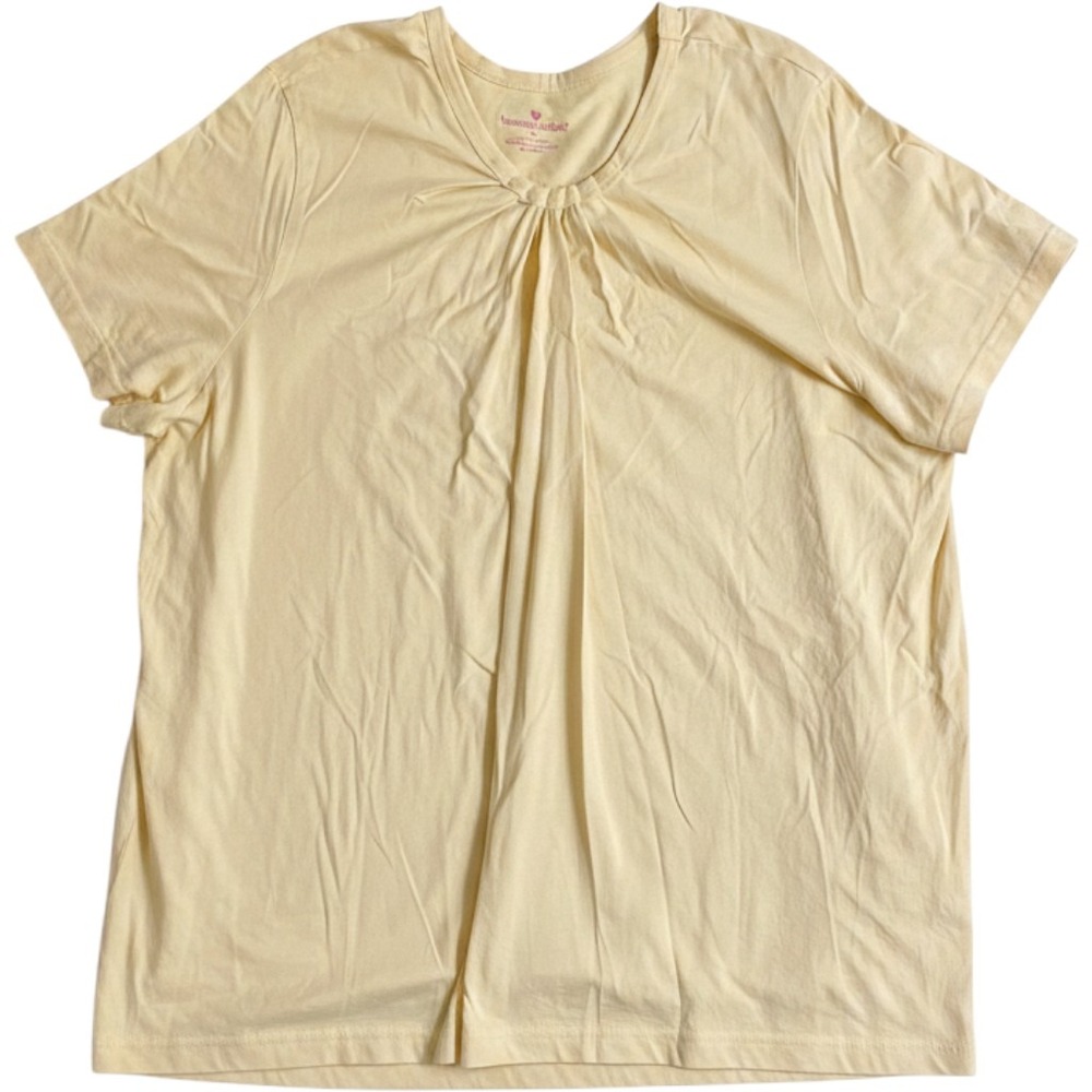 Woman Within Womens 4X Yellow Pleated Plus Short Sleeve 100% Cotton T-Shirt
